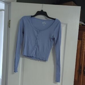 Blue Long Sleeve Button-Up Top